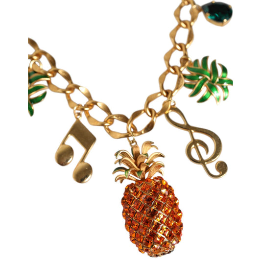 Dolce & Gabbana Gold Tone Brass Chain Pineapple Crystal Musical Necklace