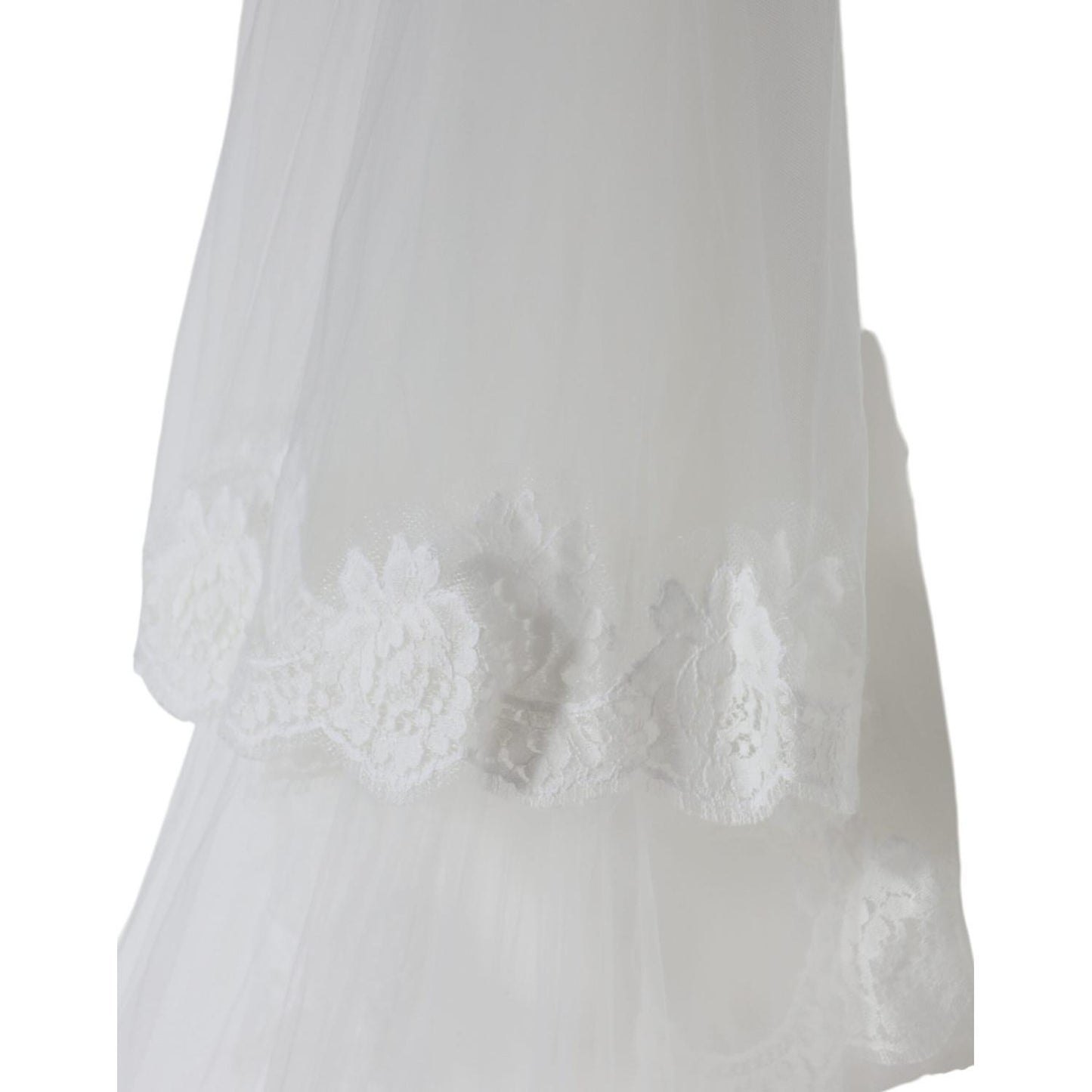 Dolce & Gabbana White Floral Lace Nylon Floor Length Wedding Veil MS7127