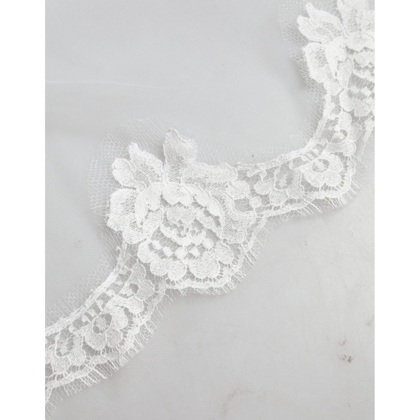 Dolce & Gabbana White Floral Lace Nylon Floor Length Wedding Veil MS7127