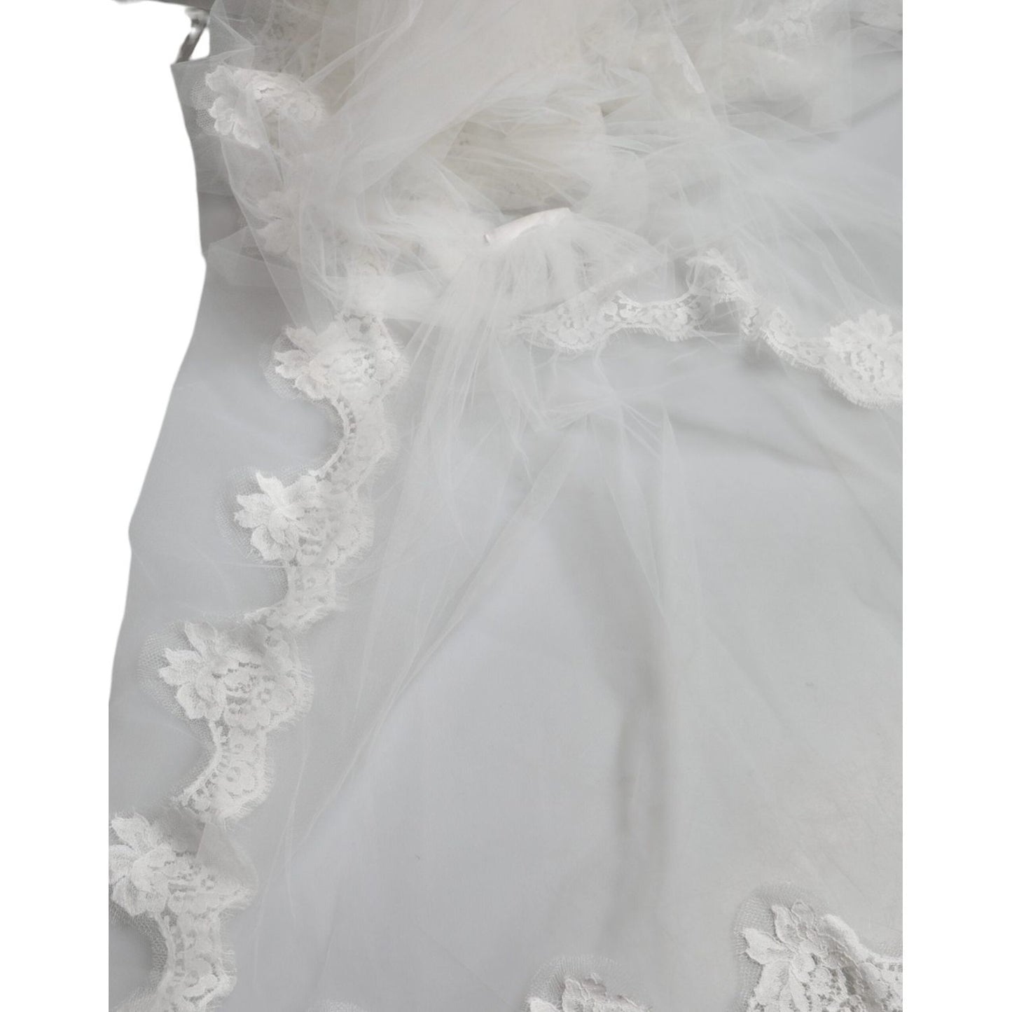 Dolce & Gabbana White Floral Lace Nylon Floor Length Wedding Veil MS7127