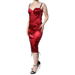 Dolce & Gabbana Red Bustier Corset Lace Bodycon Midi Dress