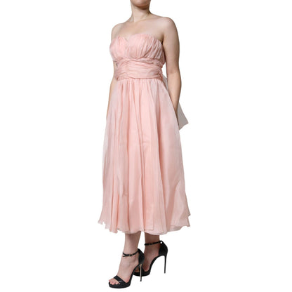 Dolce & Gabbana Pink Silk Strapless Maxi A-line Gown Dress