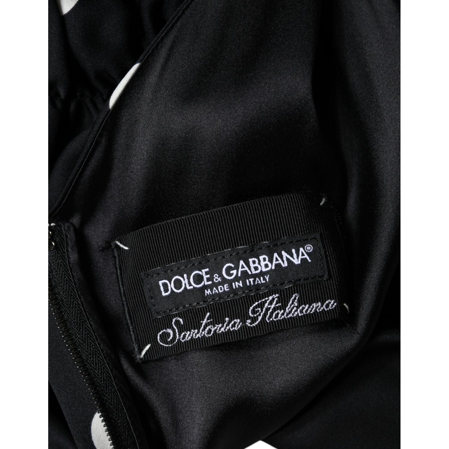Dolce & Gabbana Black Silk Polka Dot V-neck Tassel Midi Dress