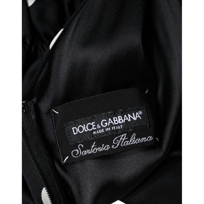 Dolce & Gabbana Black Silk Polka Dot V-neck Tassel Midi Dress