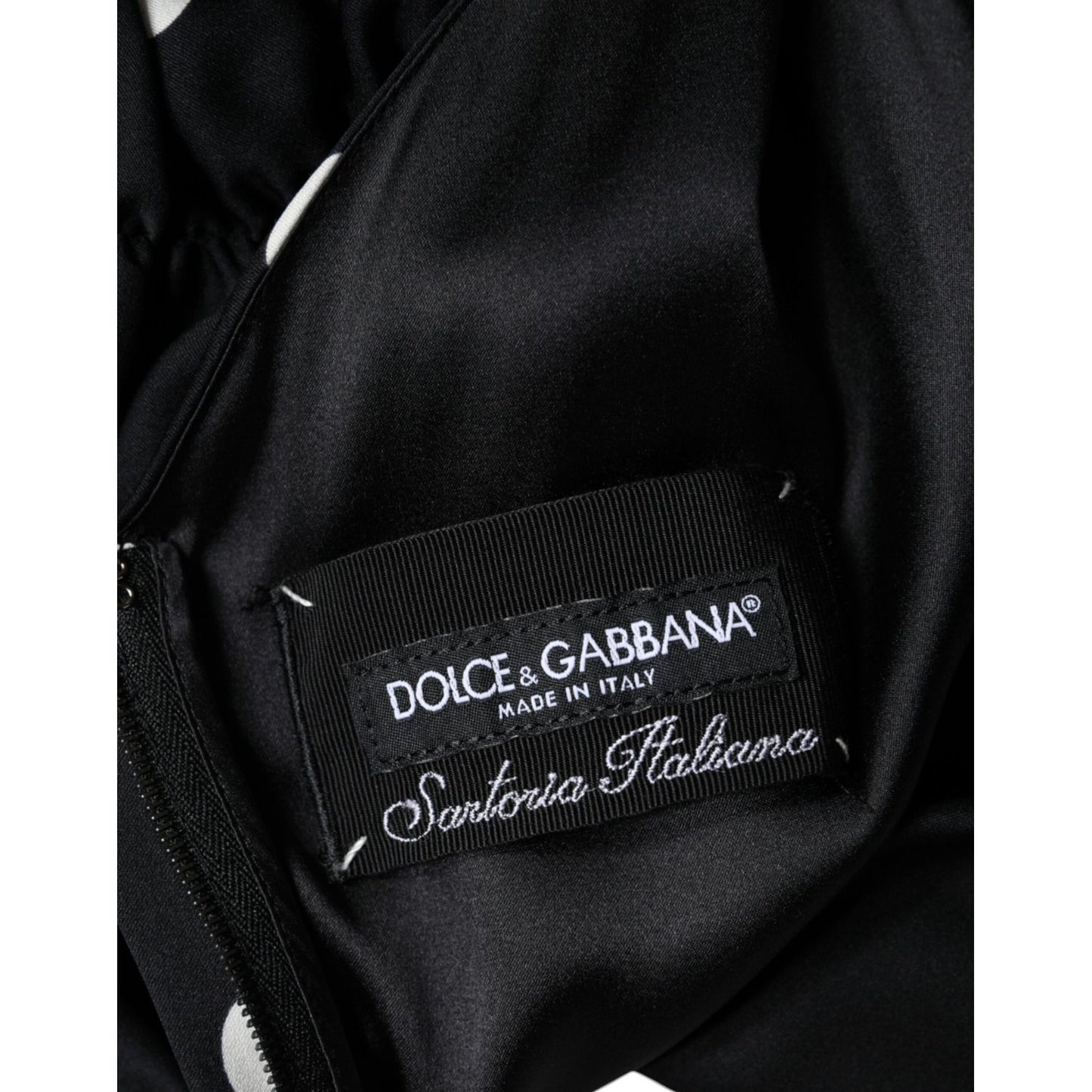 Dolce & Gabbana Black Silk Polka Dot V-neck Tassel Midi Dress