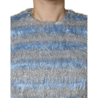 Dolce & Gabbana Light Blue Silver Jacquard A-line Midi Dress