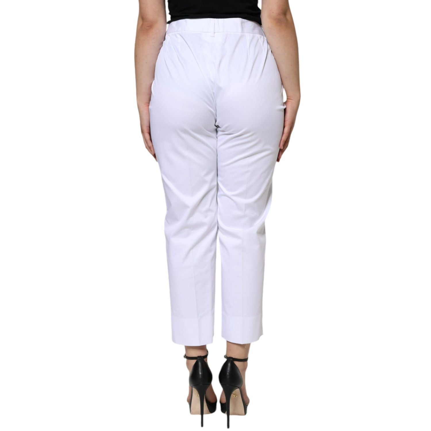 Dolce & Gabbana White Cotton Mid Waist Tapered Denim Jeans