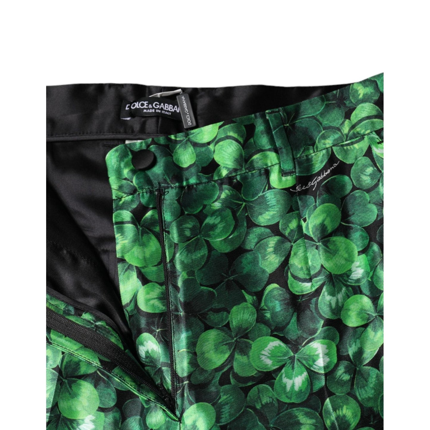 Dolce & Gabbana Green Clover Silk Satin High Waist Tapered Pants PAN74671-44