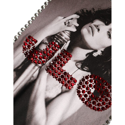 Dolce & Gabbana White Crystal Neckline Embellished Printed T-shirt