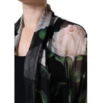 Dolce & Gabbana Black Floral Print Silk Cardigan Blouse Top