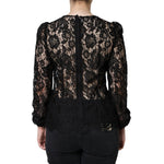 Dolce & Gabbana Black Floral Lace See Through Long Sleeve Top