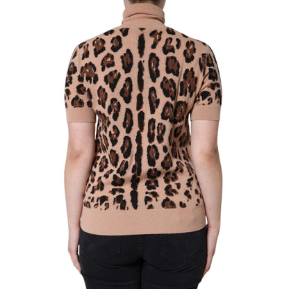 Dolce & Gabbana Beige Leopard Print Wool Turtleneck Top