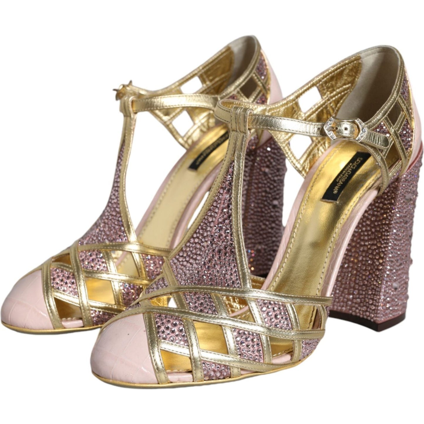 Dolce & Gabbana Pink Strass Crystals T-strap Sandals Shoes LA11668-41