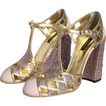 Dolce & Gabbana Pink Strass Crystals T-strap Sandals Shoes LA11668-41