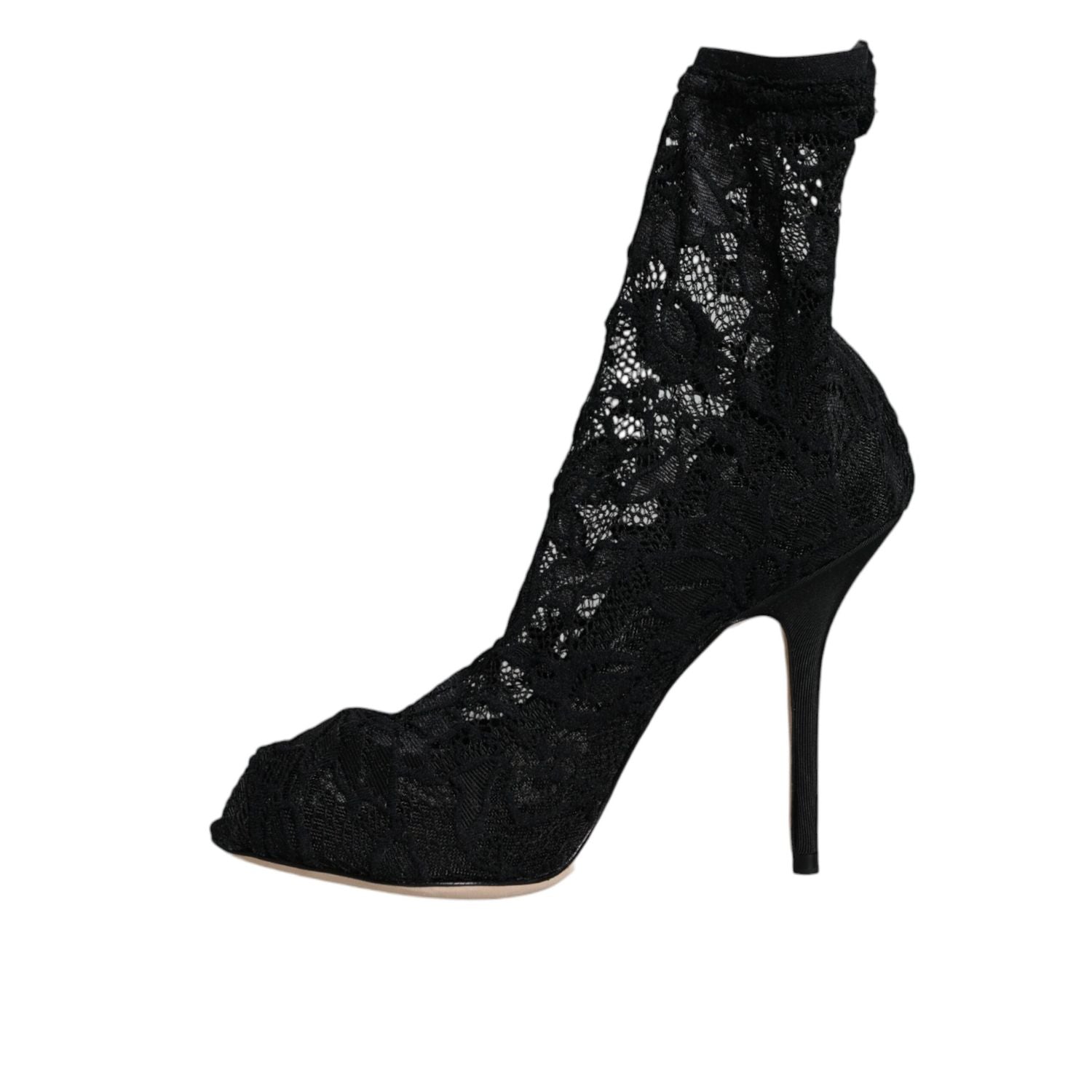 Dolce & Gabbana Black Lace Stretch Heels Mid Calf Boot Shoes