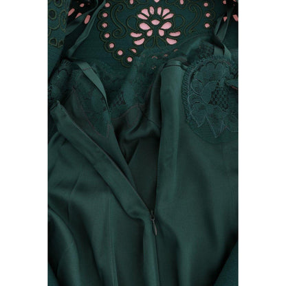 Dolce & Gabbana Green Floral Cutout Silk Wool Dress
