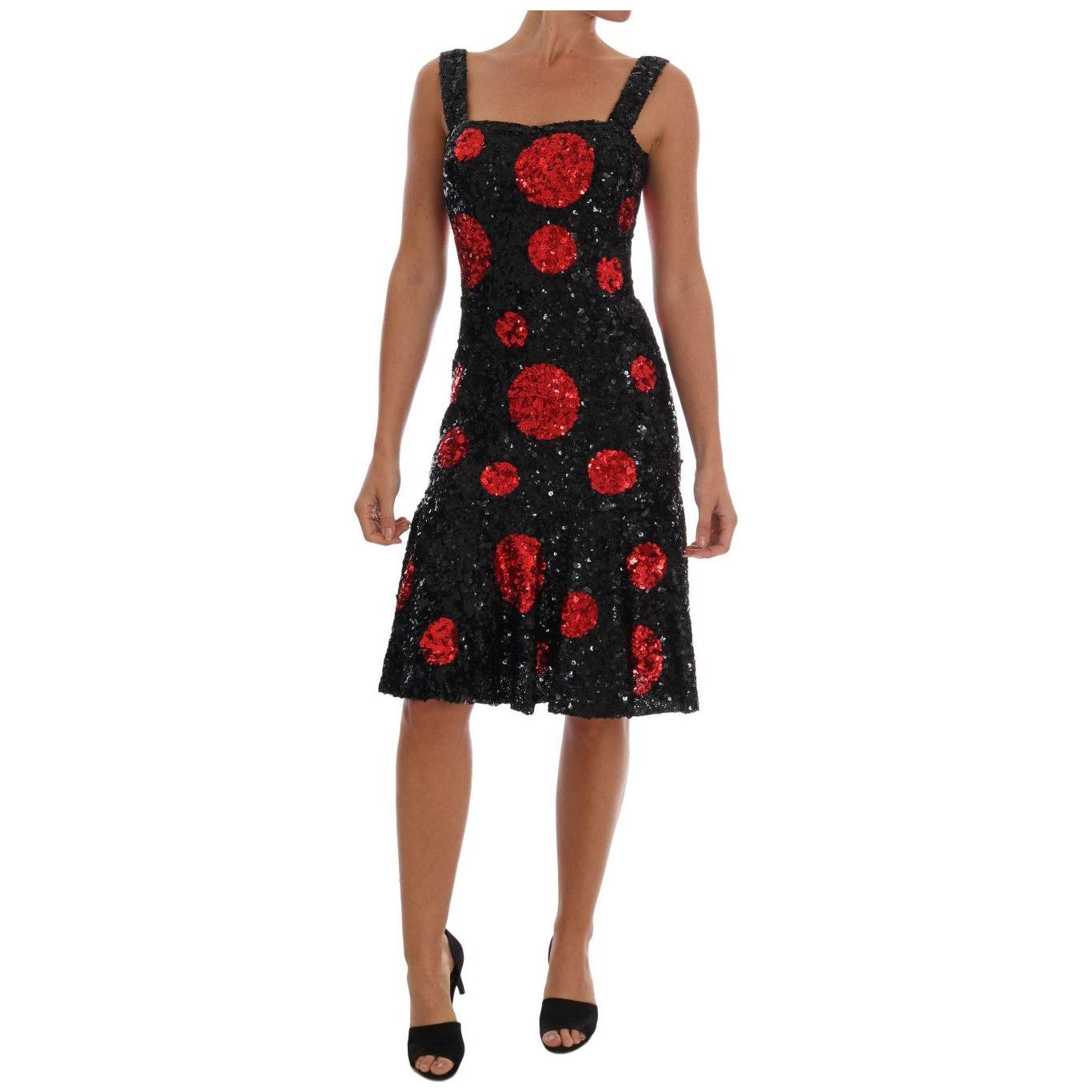Dolce & Gabbana Black Red Polka Sequined Shift Dress