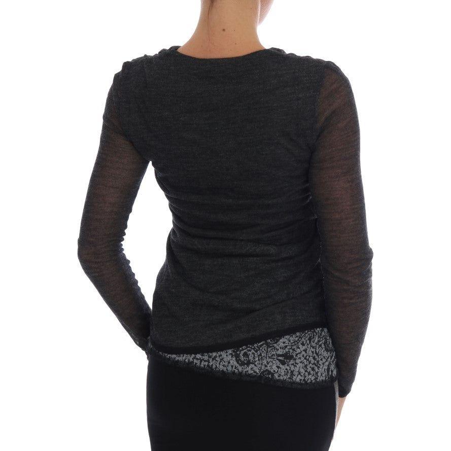 别致的灰色蕾丝袖衬衫