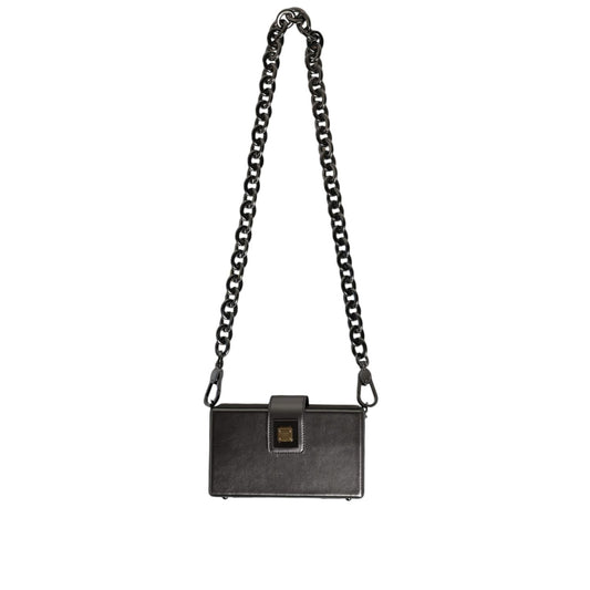 Dolce & Gabbana Metallic Gray DG BOX Leather Shoulder Chain Strap Bag