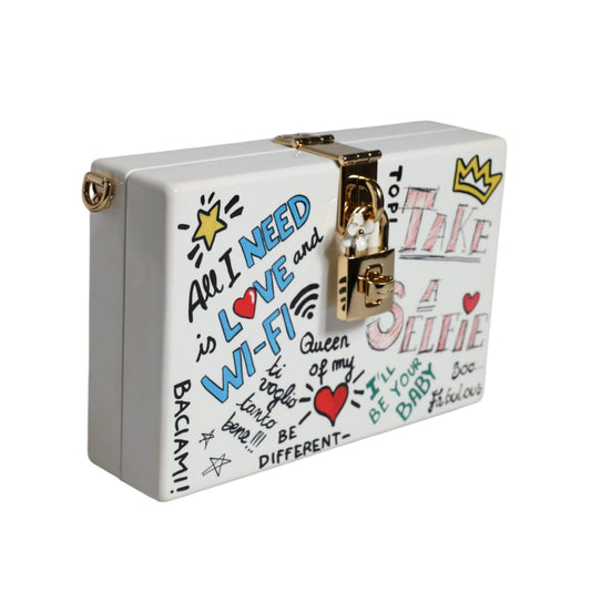 Dolce & Gabbana White Graffiti Print Clutch Crossbody Bag
