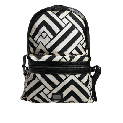 Dolce & Gabbana Black White Nylon Leather Travel Back Pack Bag