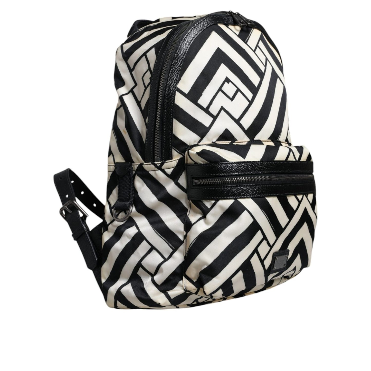Dolce & Gabbana Black White Nylon Leather Travel Back Pack Bag