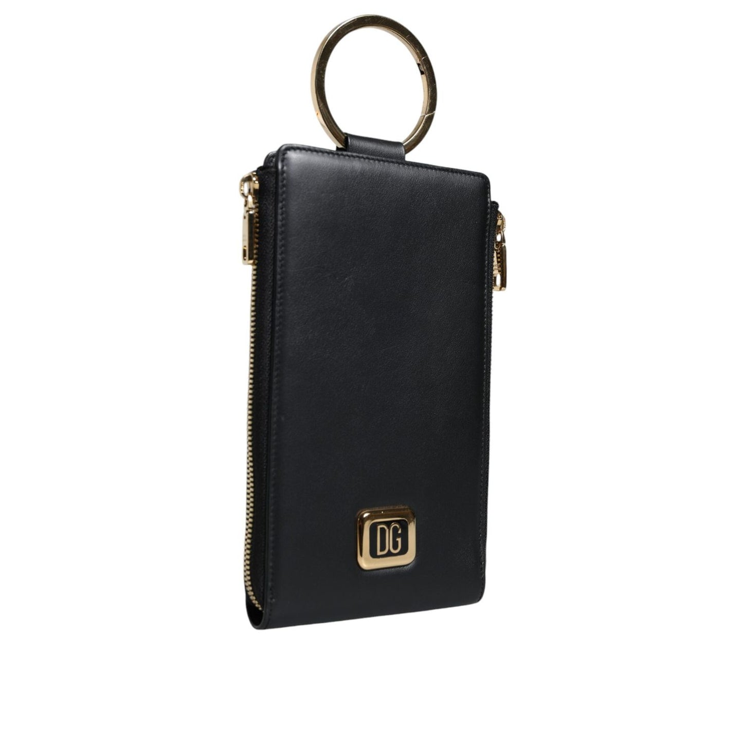 Dolce & Gabbana Black Leather Logo Plaque Neck Strap Card Coin Wallet BAG4127