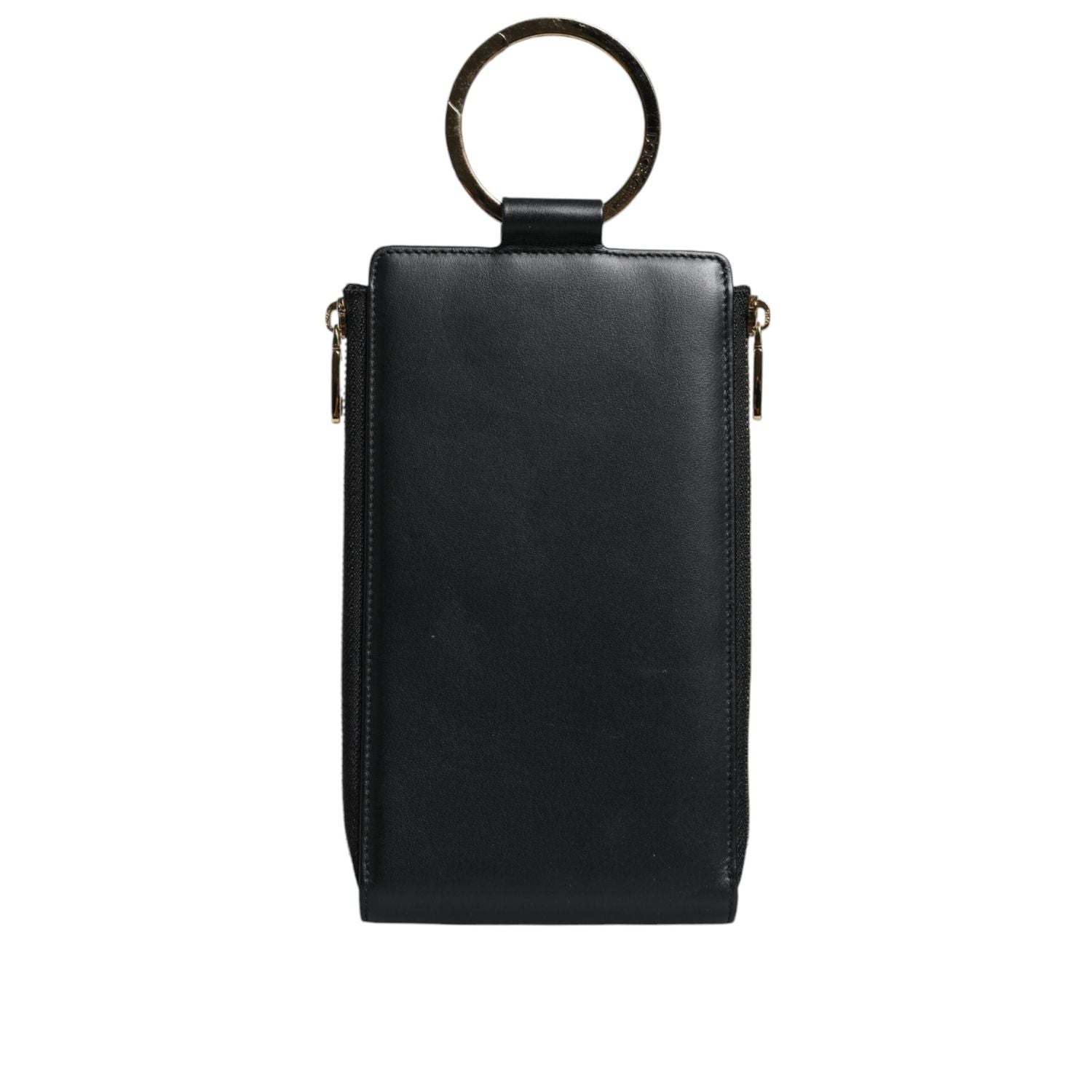 Dolce & Gabbana Black Leather Logo Plaque Neck Strap Card Coin Wallet