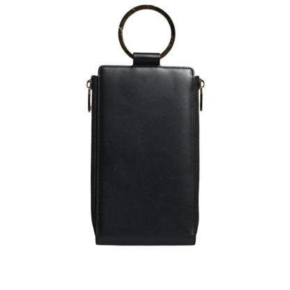 Dolce & Gabbana Black Leather Logo Plaque Neck Strap Card Coin Wallet