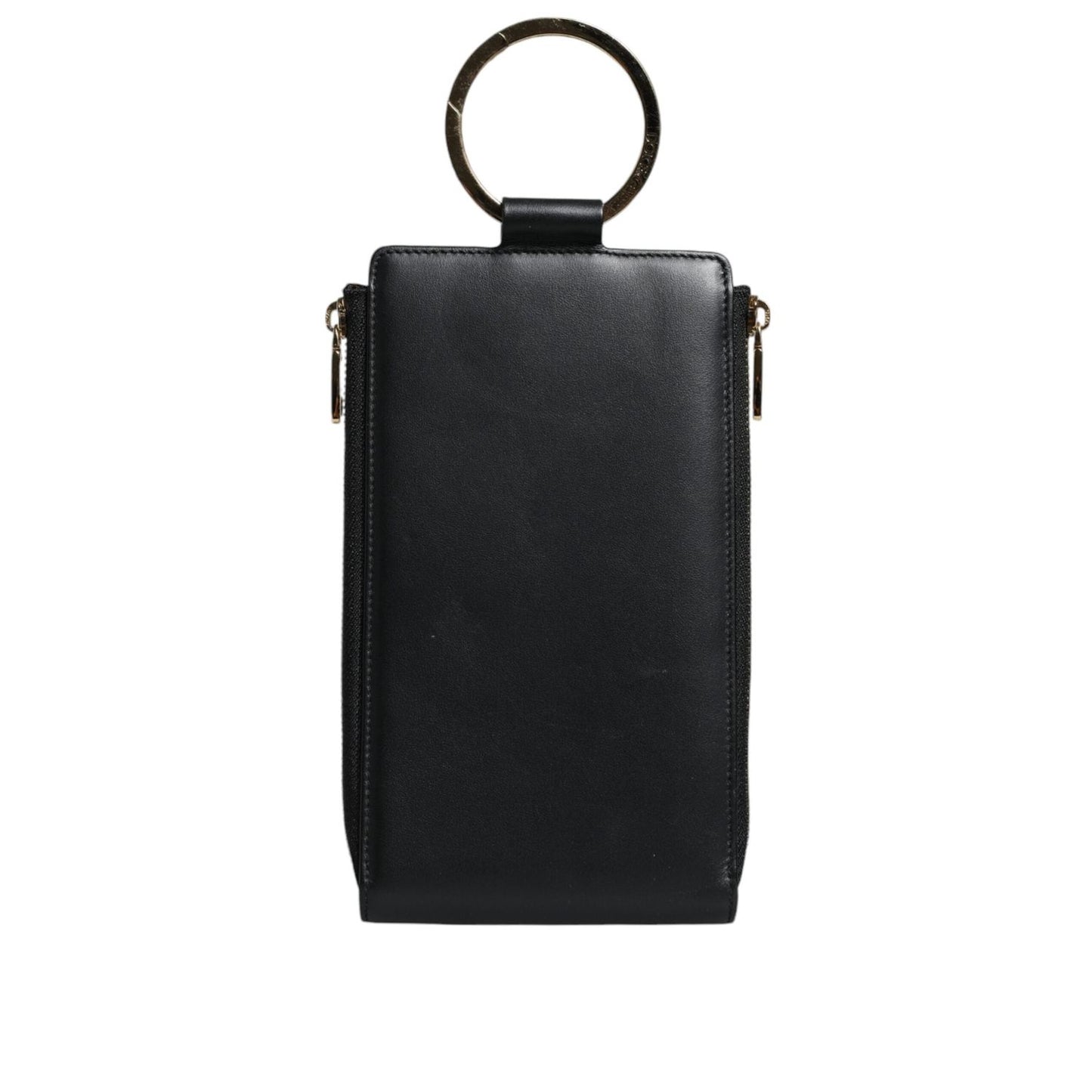 Dolce & Gabbana Black Leather Logo Plaque Neck Strap Card Coin Wallet BAG4127