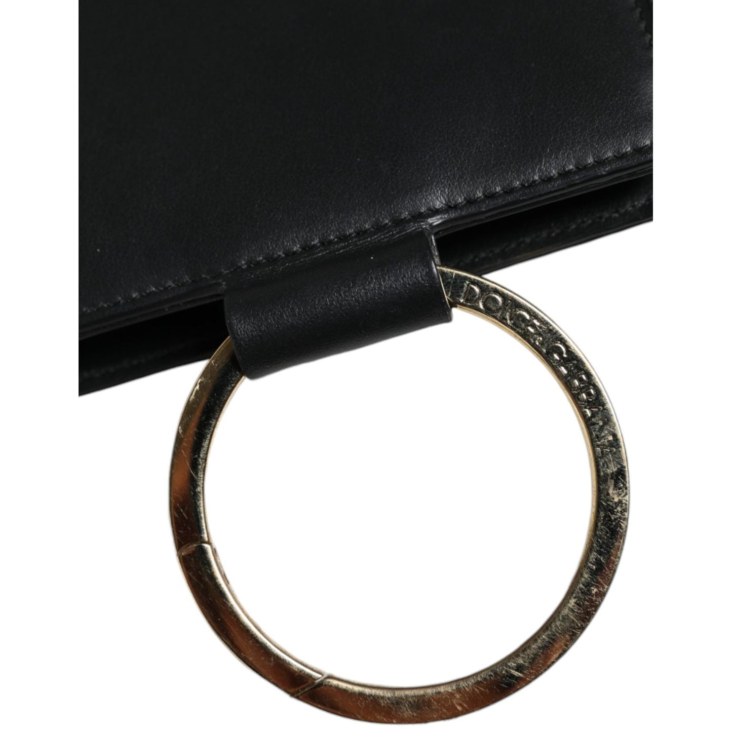 Dolce & Gabbana Black Leather Logo Plaque Neck Strap Card Coin Wallet BAG4127