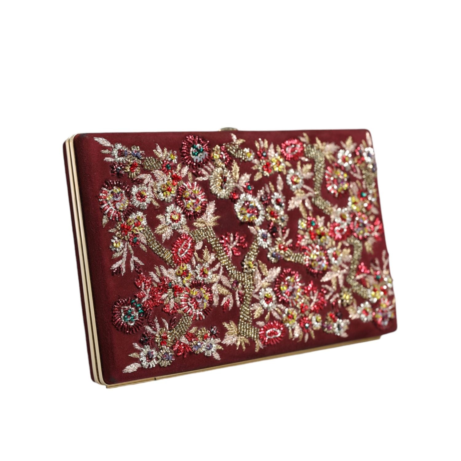 Dolce & Gabbana Bordeaux Velvet Gold Frame Clutch Evening Bag