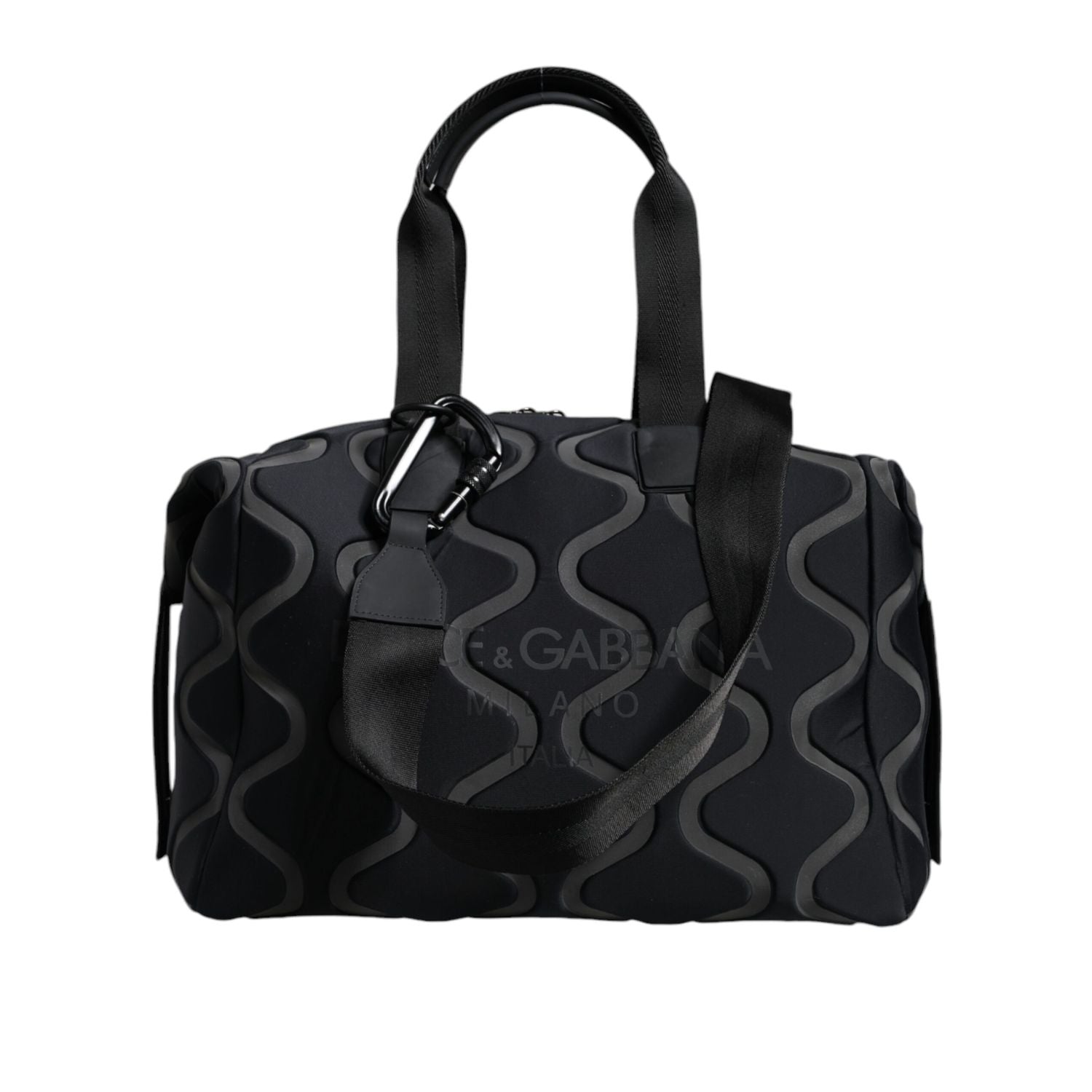 Front view with bag zipped and handles upright.