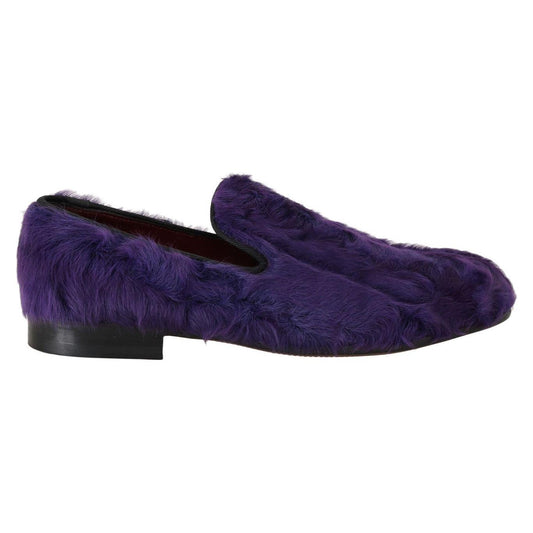 Dolce & Gabbana Purple Sheep Fur Leather Loafers LA4142-8