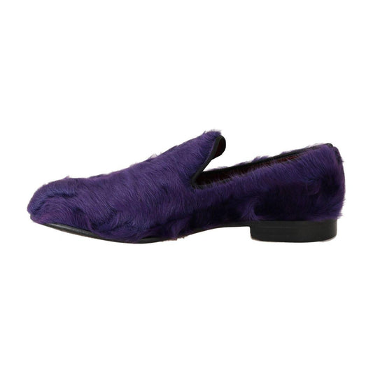 Dolce & Gabbana Purple Sheep Fur Leather Loafers LA4142-8