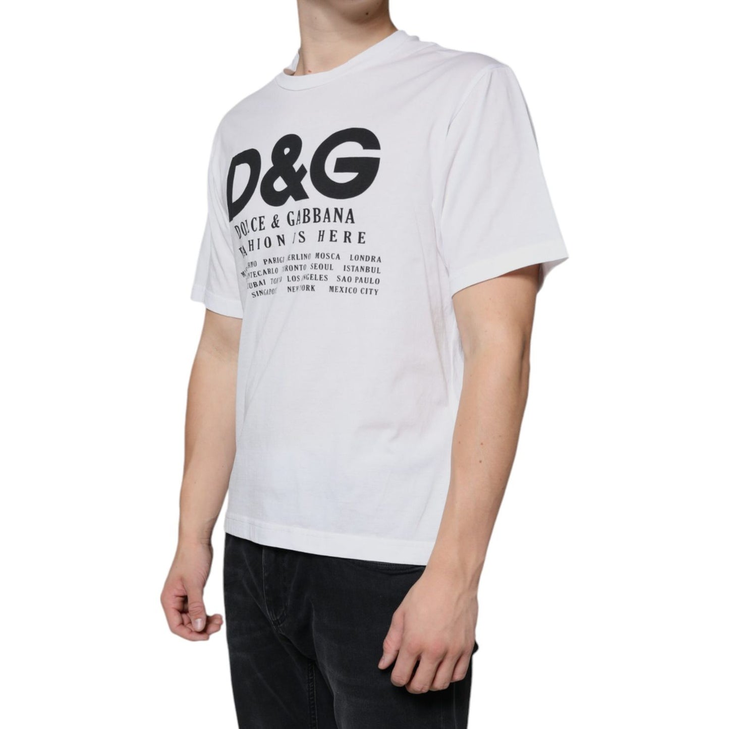 Dolce & Gabbana White Cotton DG Logo Print Casual T-shirt