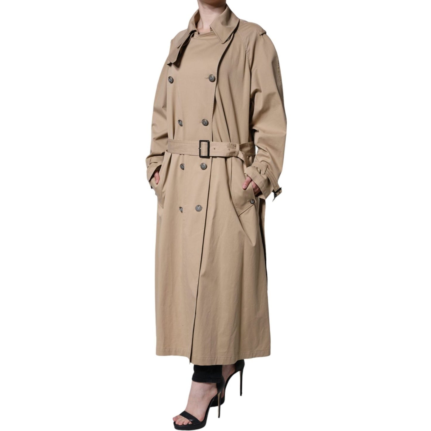 Dolce & Gabbana Khaki Double Breasted Trench Coat Jacket