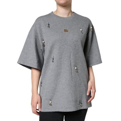 Dolce & Gabbana Gray Cotton Blend Embellished Tee T-shirt