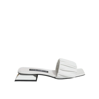 Dolce & Gabbana White Leather Slides Flats Sandals Shoes