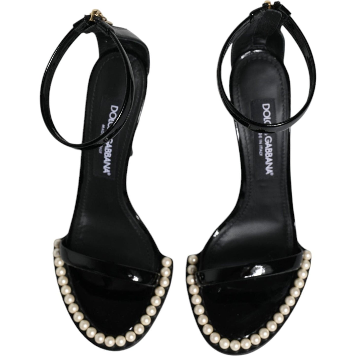 Dolce & Gabbana Black Keira Leather Faux Pearl Sandals Heels Shoes