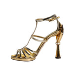 Dolce & Gabbana Gold Leather Baroque Heels Sandals Shoes