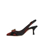 Dolce & Gabbana Black Red Floral Crystal Heel Slingback Shoes