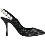 Dolce & Gabbana White Black Chevron Faux Pearl Slingback Shoes