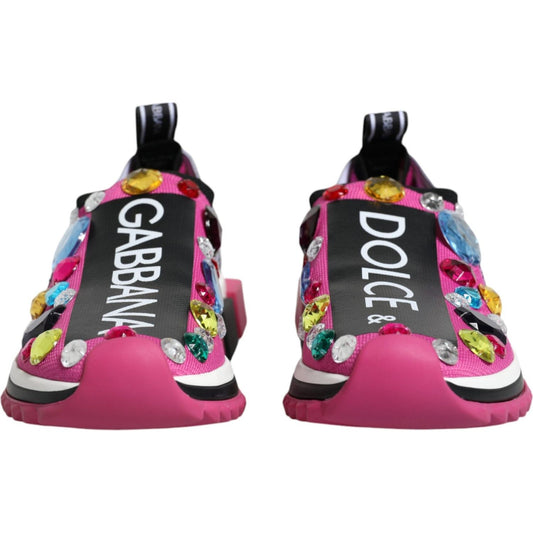 Dolce & Gabbana Pink Sorrento Crystals Low Top Sneakers Shoes LA12182-37