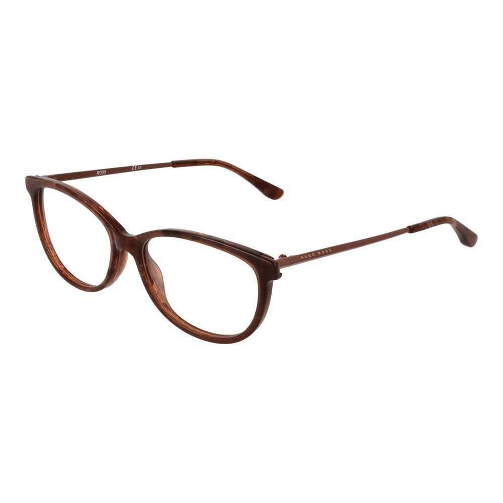 Hugo Boss Brown Women Glasses Frame full-rim acetate rectangle shape with demo lenses, model size 54-16-140, includes branded case.