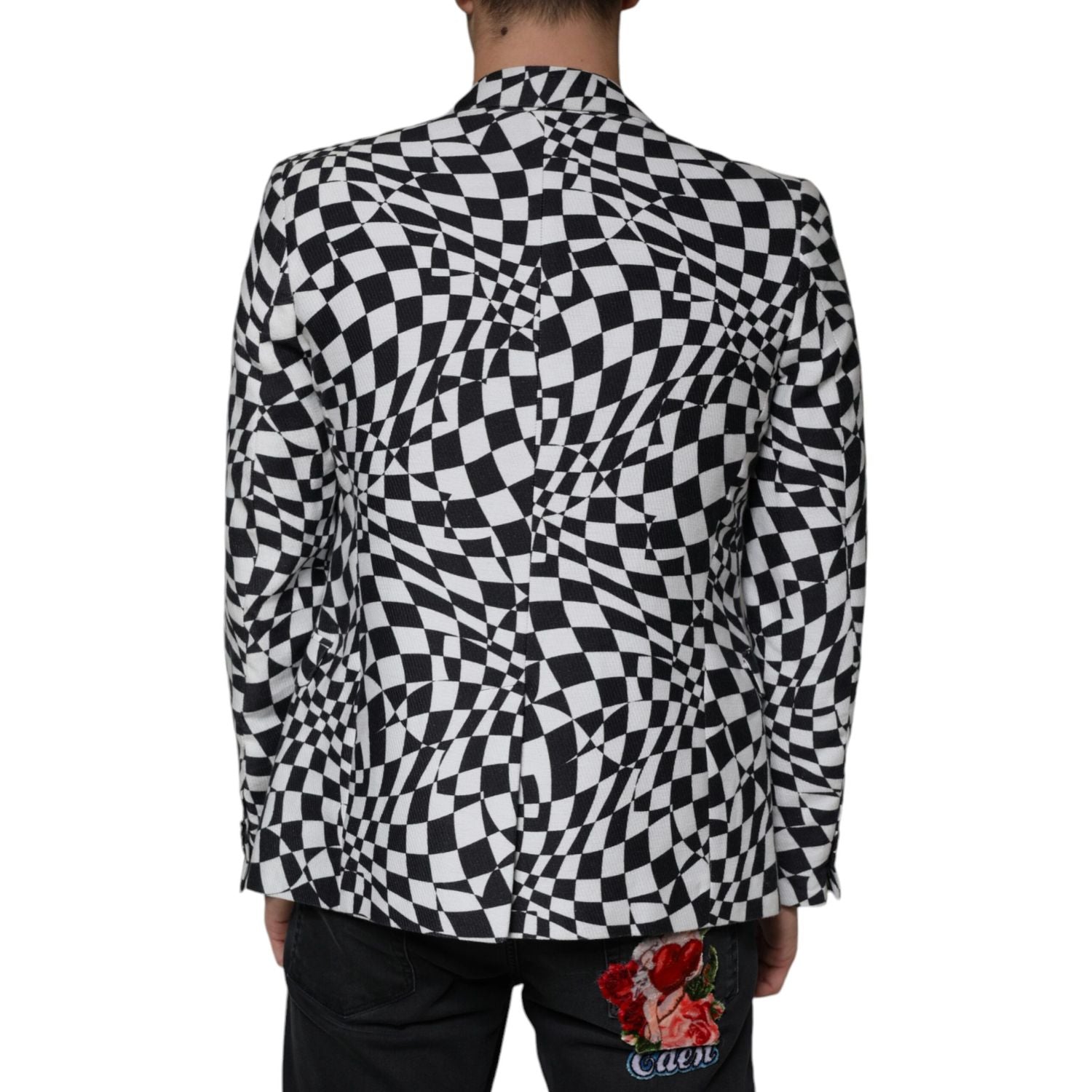 John Richmond Black White Checkered Crystal Single Breasted Blazer