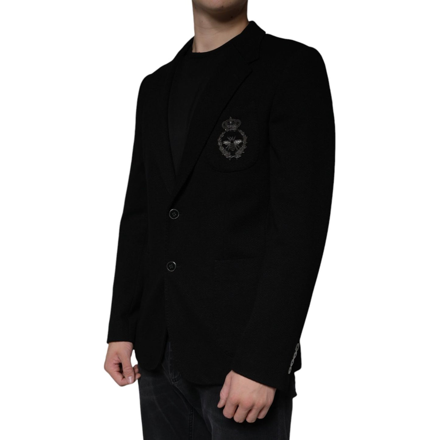 Dolce & Gabbana Black Crown Bee Single Breasted Coat Blazer