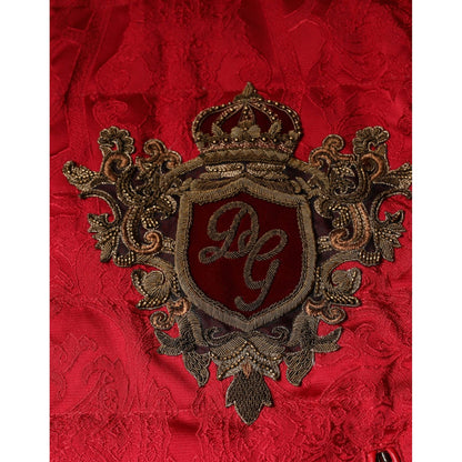 Dolce & Gabbana Red Quilted Bomber Gold Crown Logo Jacket
