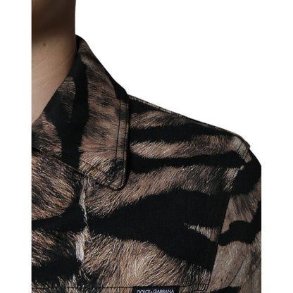 Dolce & Gabbana Brown Tiger Button Down Collared Jacket