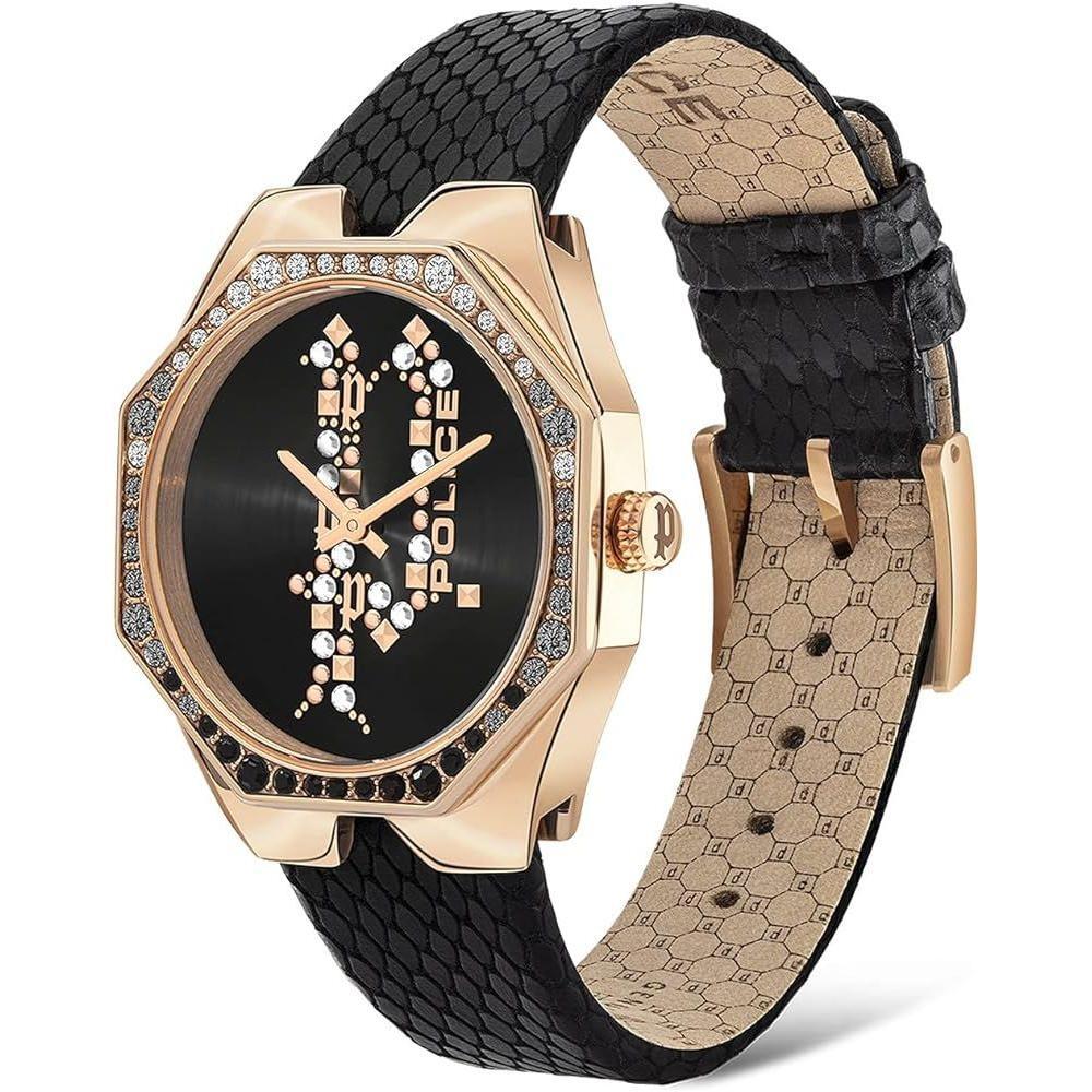 Police Black Leather Dress Watch